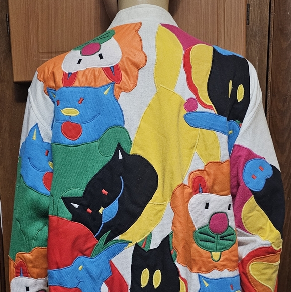 VTG Lilies From The Pond Abstract Animal Art Novelty Patchwork Med Coat Jacket - Picture 3 of 11